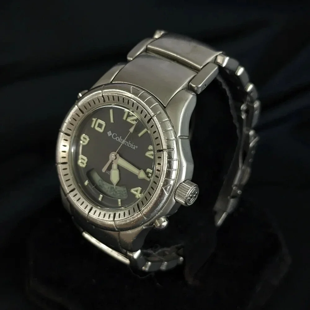Vintage Columbia stainless steel quartz watch, analog digital, date, alarm, 50m